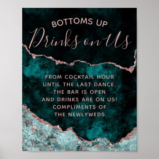 Affiche Peacock Green Rose Gold Agate Open Bar Panneau de  (Devant)