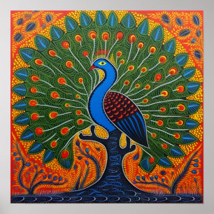 Affiche Peacock Orange   Art de l'Inde