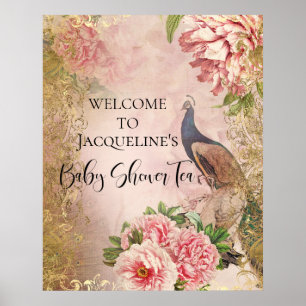 Affiche Peacock Peony Floral Blush Or Rose Découpage Tite
