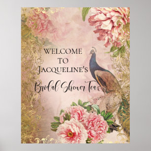 Affiche Peacock Peony Floral Rose Gold Fête des mariées Th