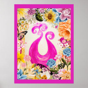 Affiche Peacock Plum rose avec fleurs colorées