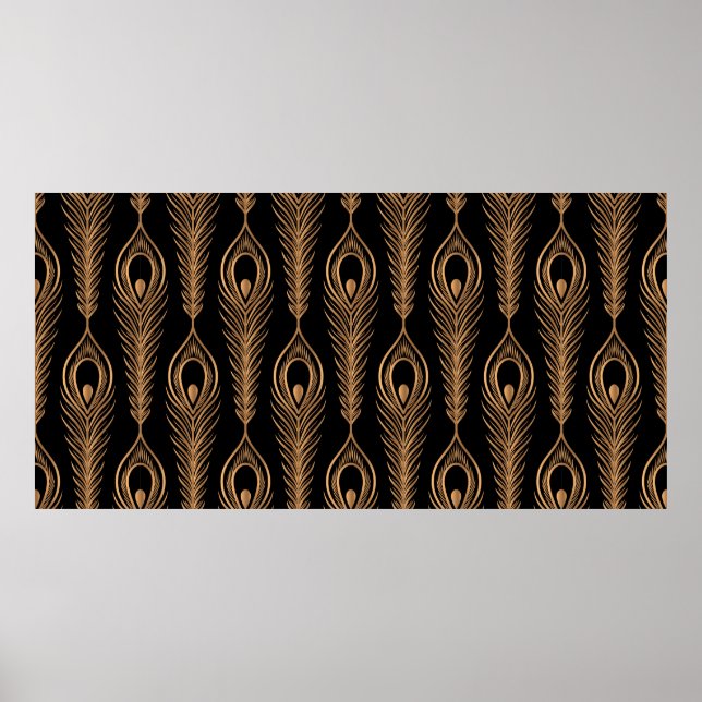 Affiche Peacock plumes motif de luxe sans soudure. Orienta (Devant)