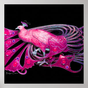 Affiche PEACOCK, rose, fuchsia, bleu violet noir