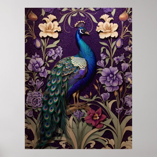 Affiche Peacock Sur Purple William Morris Inspiré (Devant)