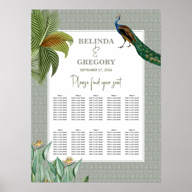 Affiche Peacock Tropical Green Graphique Mariage assis (Devant)