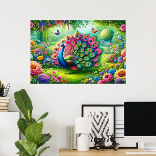 Affiche Peacock vibrant dans un Imaginaire Jardin Peinture