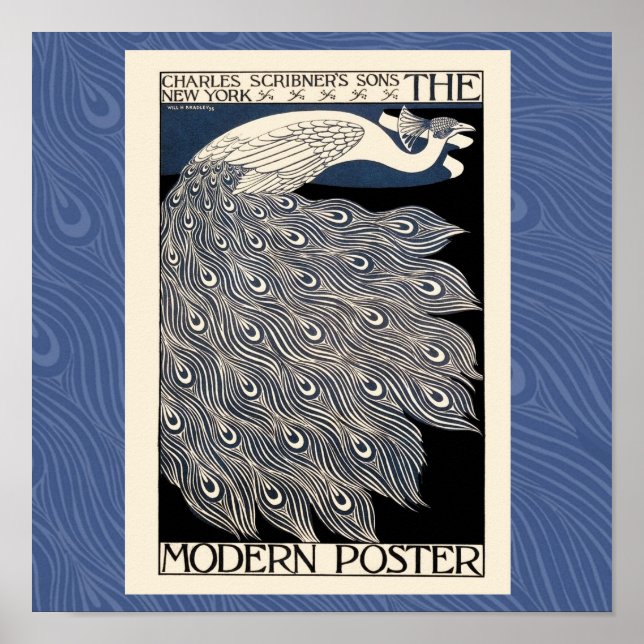 Affiche peacock vintage illustration blue bird (Devant)