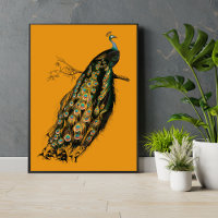 Peacock vintage sur l'art animal jaune moutarde Im