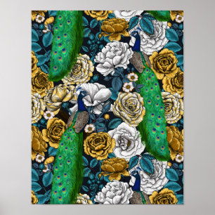 Affiche Peacocks dans le jardin rose 3