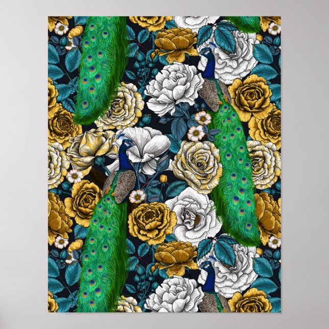 Affiche Peacocks dans le jardin rose 3 (Devant)