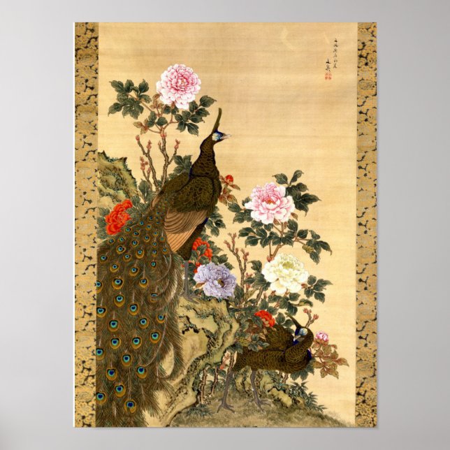 Affiche Peacocks et pivoines japonais vintages (Devant)