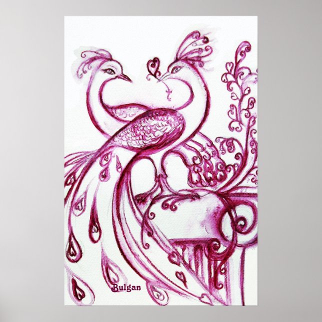Affiche PEACOCKS IN LOVE, Red and White (Devant)