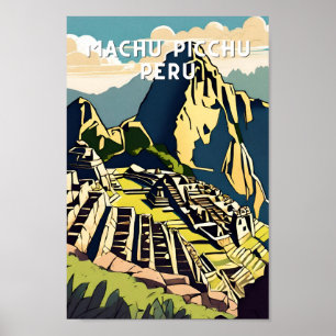 Affiche Peak Machu picchu peru voyage vintage latin alpaca