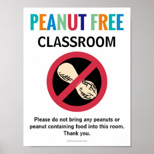 Affiche Peanut Free classe Allergy Customisée École
