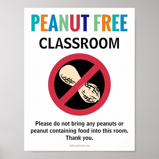 Affiche Peanut Free classe Allergy Customisée École (Devant)