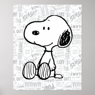 Affiche PEANUTS   Snoopy on Black White Comics