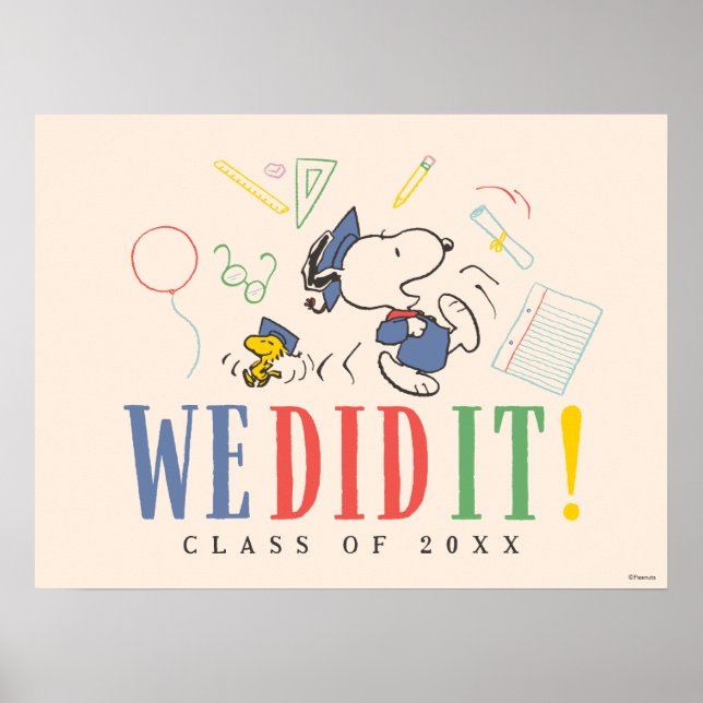 Affiche Peanuts Snoopy Woodstock We Did It Graduation Cap (Devant)