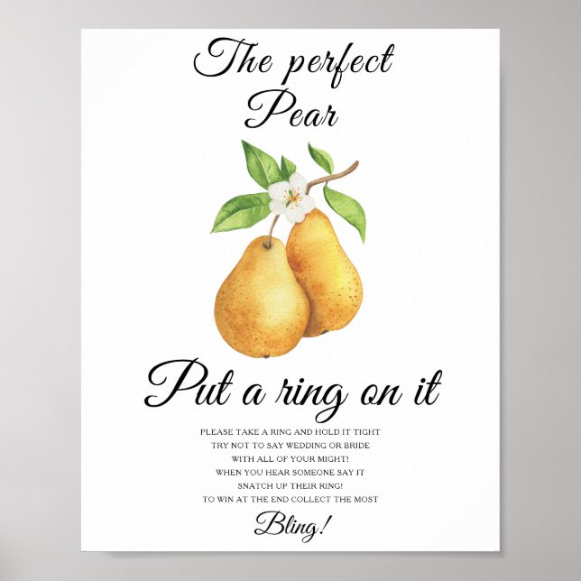 Affiche Pear bridal shower Put a ring on it game (Devant)