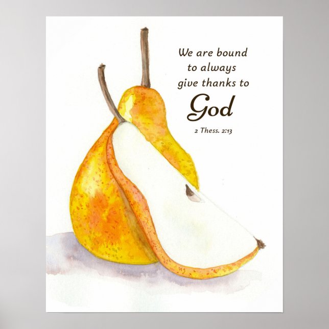 Affiche Pear Fresh Fruit Kitchen Scripture Give Thanks (Devant)