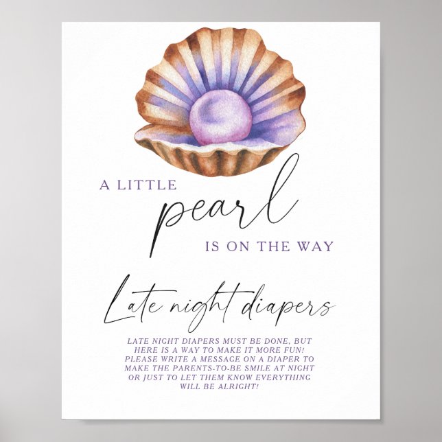 Affiche Pearl shell baby shower Late night diapers game (Devant)