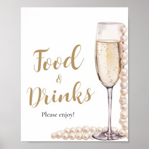 Affiche Pearles d'or et Prosecco Champagne Nourriture et b