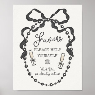 Affiche Pearls & Prosecco Black Coquette Bow Faveurs