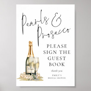 Affiche Pearls Prosecco Fête des mariées Panneau du livre