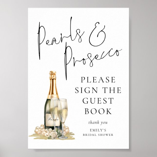 Affiche Pearls Prosecco Fête des mariées Panneau du livre  (Devant)