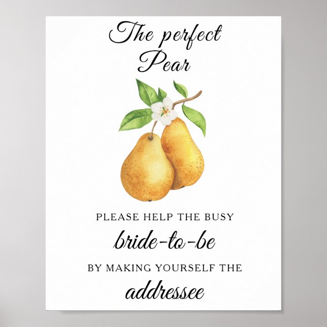 Affiche Pears bridal shower Help the busy bride Address (Devant)