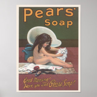 Affiche Pears Savon Chat Bain Ad