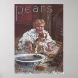 Affiche Pears Soap Girl Washing Chien