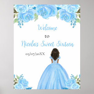 Affiche Peau foncée Princesse Sweet sixteen bleu Bienvenue