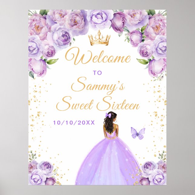 Affiche Peau foncée violet princesse Sweet sixteen Bienven (Devant)