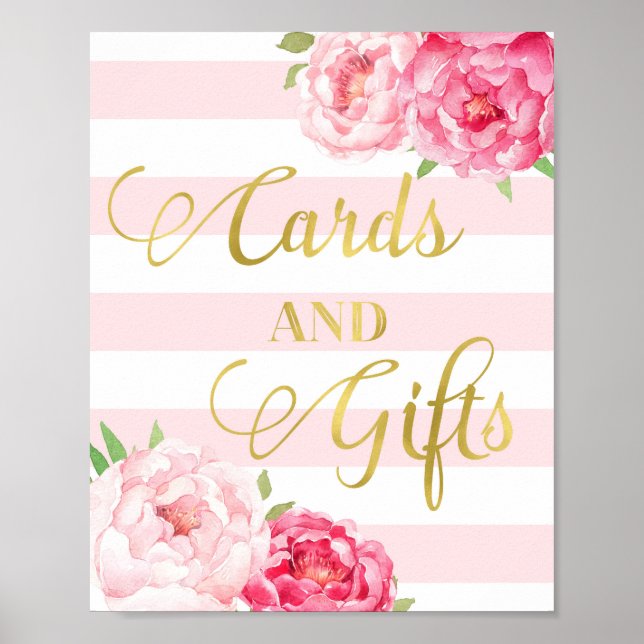 Affiche Peau rose or Cartes florales Symbole cadeaux (Devant)