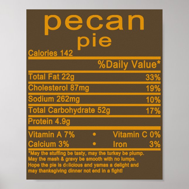 Affiche pecan pie thanksgiving Nutrition Facts T-Shirt (Devant)