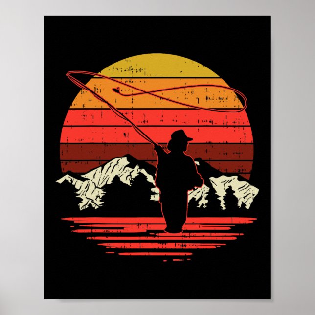Affiche Pêche à la mouche Coucher de soleil Rétro Truite P (Devant)