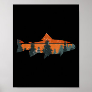 Affiche Pêche à la mouche de truite Nature Cadeau de pêche