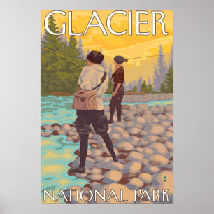 Affiche Pêche à la mouche - Parc national du Glacier, MT