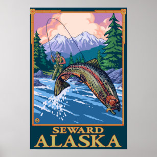 Affiche Pêche à la mouche - Seward, Alaska