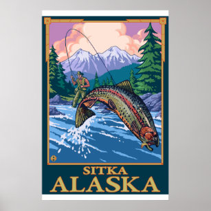Affiche Pêche à la mouche - Sitka, Alaska