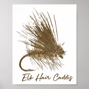 Affiche Pêche à la mouche vintage Elk Hair Caddis dessin 