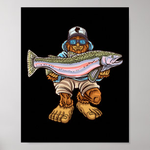 Affiche Pêche à la truite arc-en-ciel Bigfoot Rivière Trui