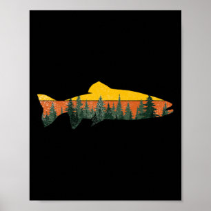 Affiche Pêche à la truite Forêt extérieure Nature Faune F