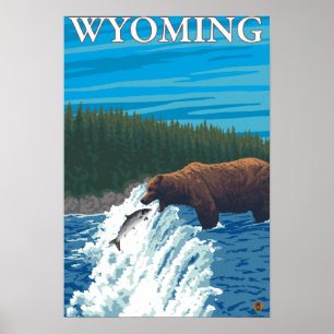 Affiche Pêche à l'ours dans la rivière - Wyoming