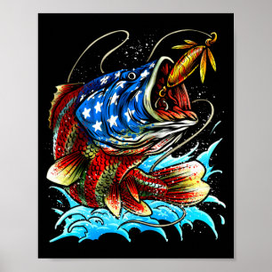 Affiche Pêche au bass drapeau américain grande bouche patr