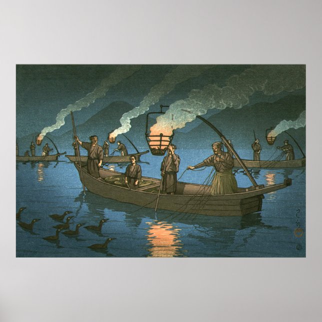 Affiche Pêche au cormoran Kawase Hasui 1954 (Devant)