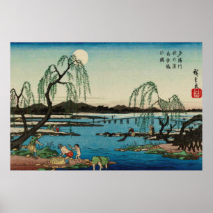 Affiche Pêche au poisson sucré Tama River Utagawa Hiroshig