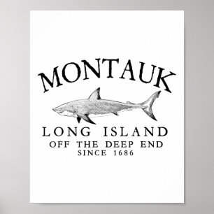 Affiche Pêche au requin Montauk Li hors du fond Vintage