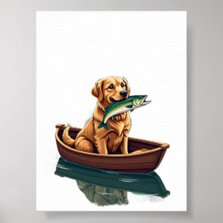 Affiche Pêche au Retriever Doré Rétro - Chien Passionné de