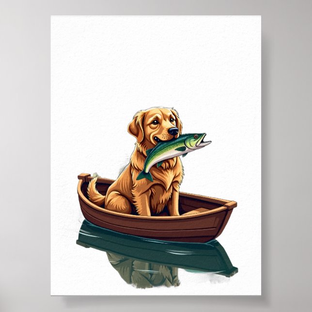 Affiche Pêche au Retriever Doré Rétro - Chien Passionné de (Devant)